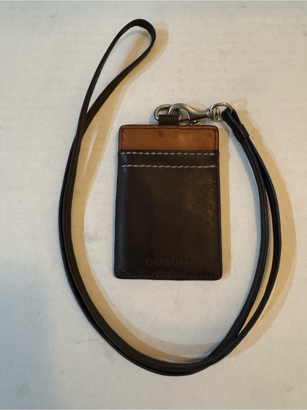 Coach Brown & Tan Leather Card Holder / Lanyard